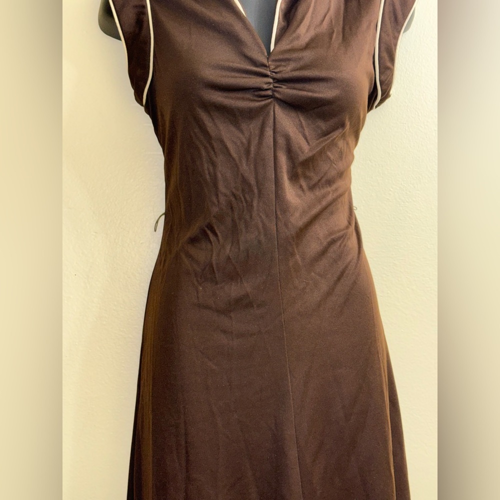 Vintage 60s 70s ILGWU Union Made‎ Brown Mod Midi Dress Size 11 - Picture 5 of 9
